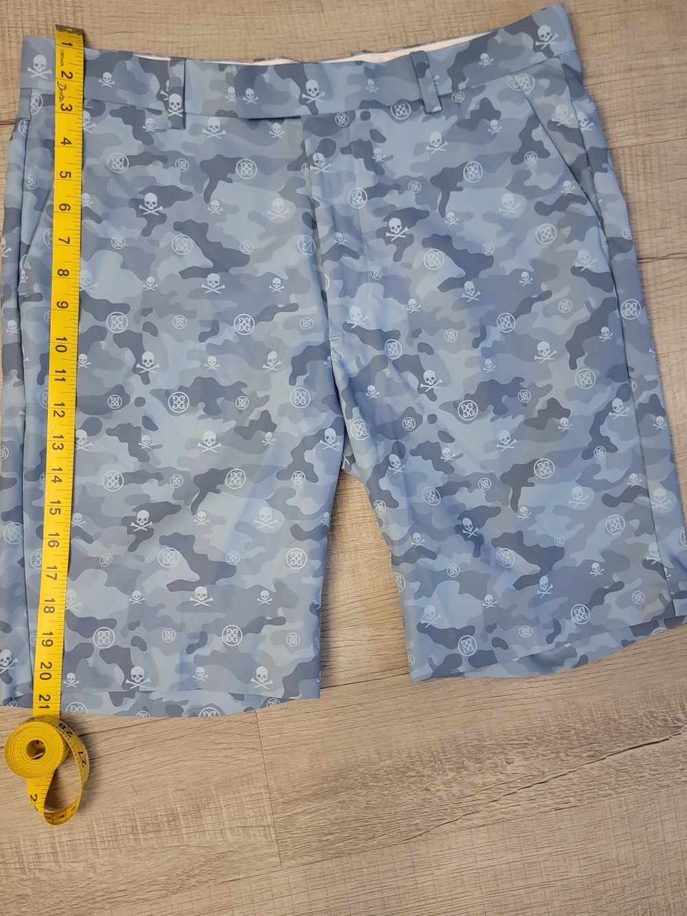 G/Fore Golf Shorts Mens Icon Camo Skull Stretch Blue Inseam Size 34